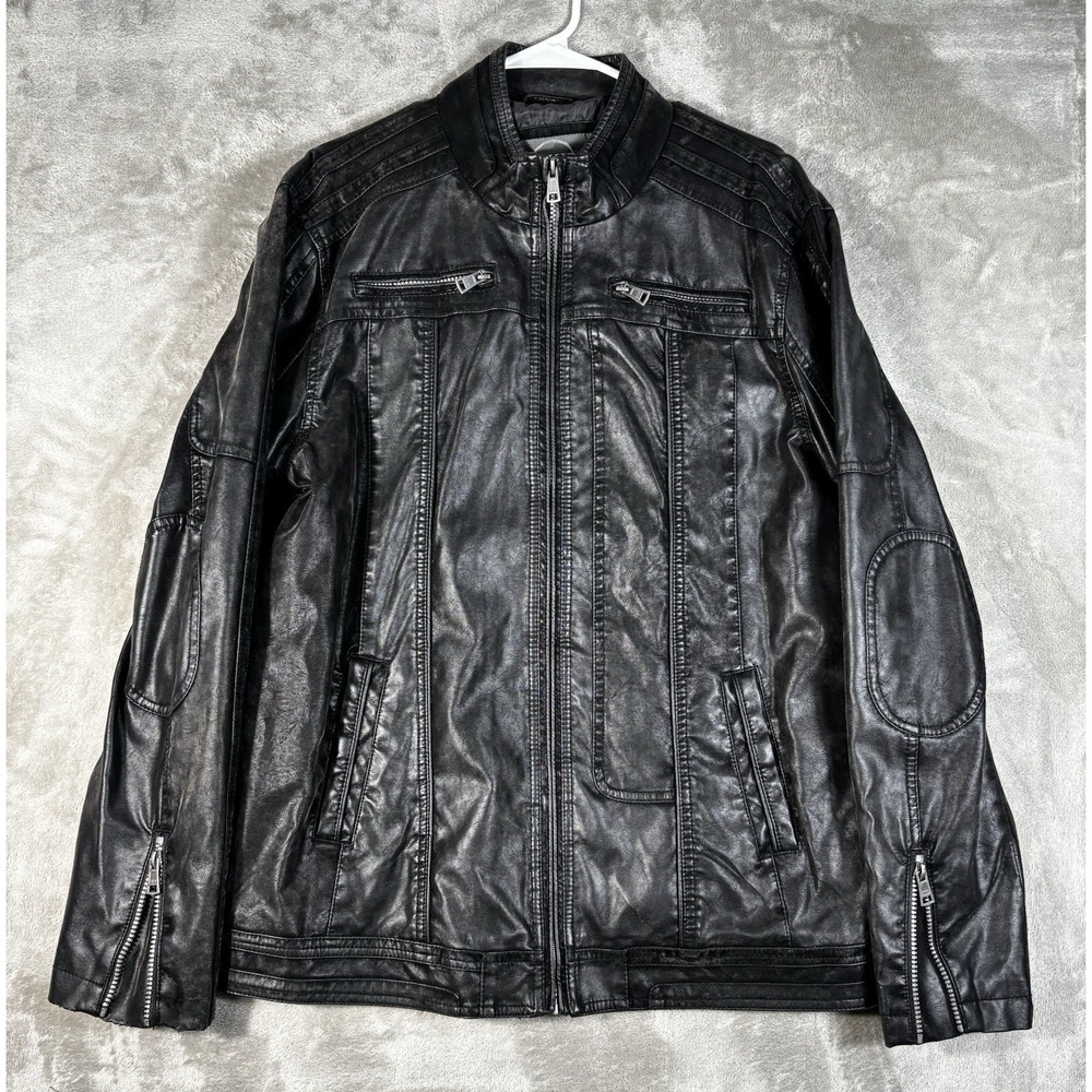 BKE Faux Leather Jacket Mens L Black Full Zip Biker Bomber‎ wrist zip